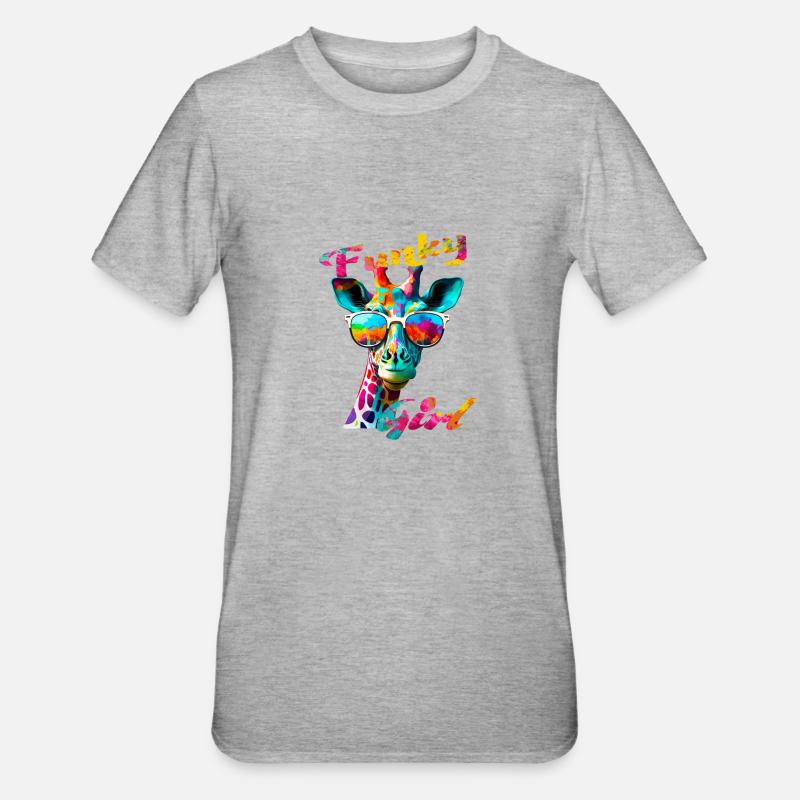 Funky Mädchen Giraffe - Unisex Polycotton T-Shirt - Grau meliert