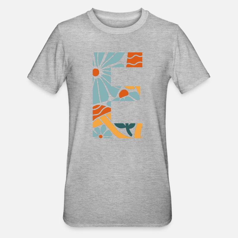 Buchstabe e Blumen groovy Geschenkidee - Unisex Polycotton T-Shirt - Grau meliert