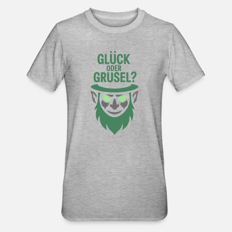 Glück oder Grusel Kobold-Motiv - Unisex Polycotton T-Shirt - Grau meliert