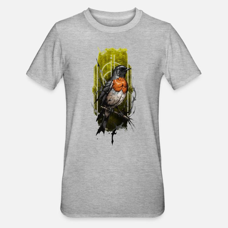 Rotkehlchen (Erithacus rubecula) - Unisex Polycotton T-Shirt - Grau meliert