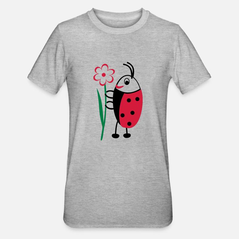 Ladybug with Flower - Unisex Polycotton T-Shirt - heather grey