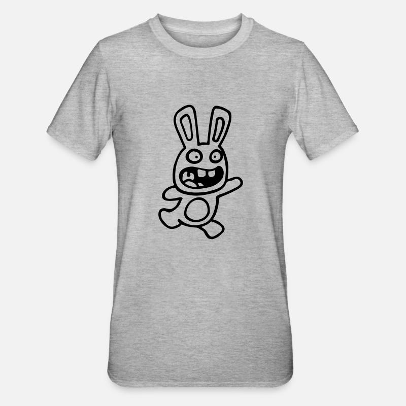 dessin lapin mignon débile style BD cartoon fun - T-shirt polycoton Unisexe - gris chiné