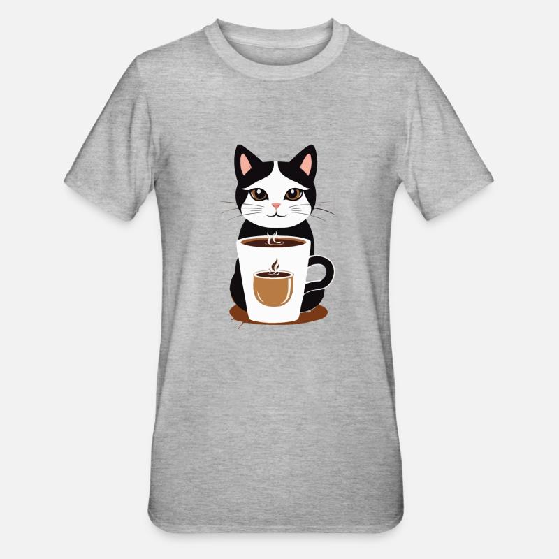 katze kaffee - Unisex Polycotton T-Shirt - Grau meliert