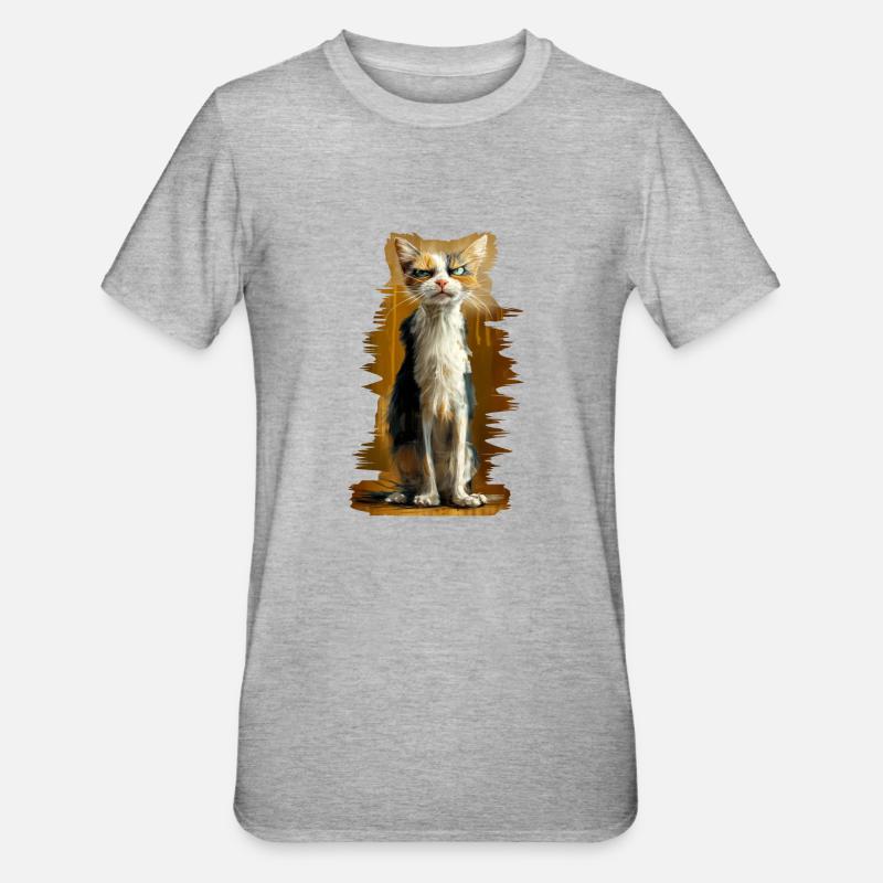 Crumpy Cat - Unisex Polycotton T-Shirt - Grau meliert