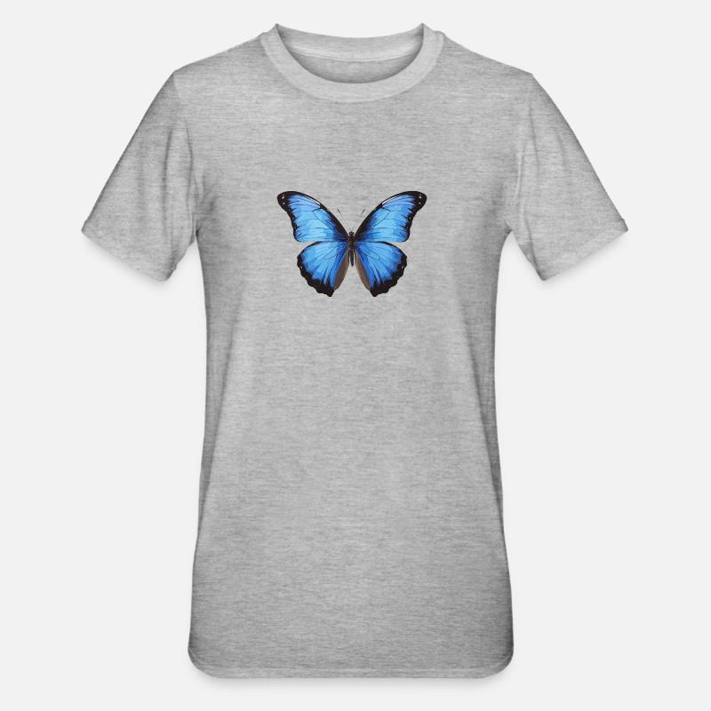 Morpho Papillon Bleu - T-shirt polycoton Unisexe - gris chiné
