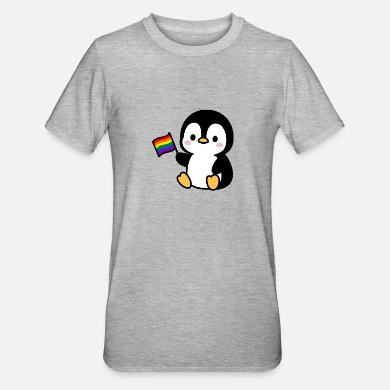 Pinguin mit Regenbogenfahne - Unisex Polycotton T-Shirt - Grau meliert