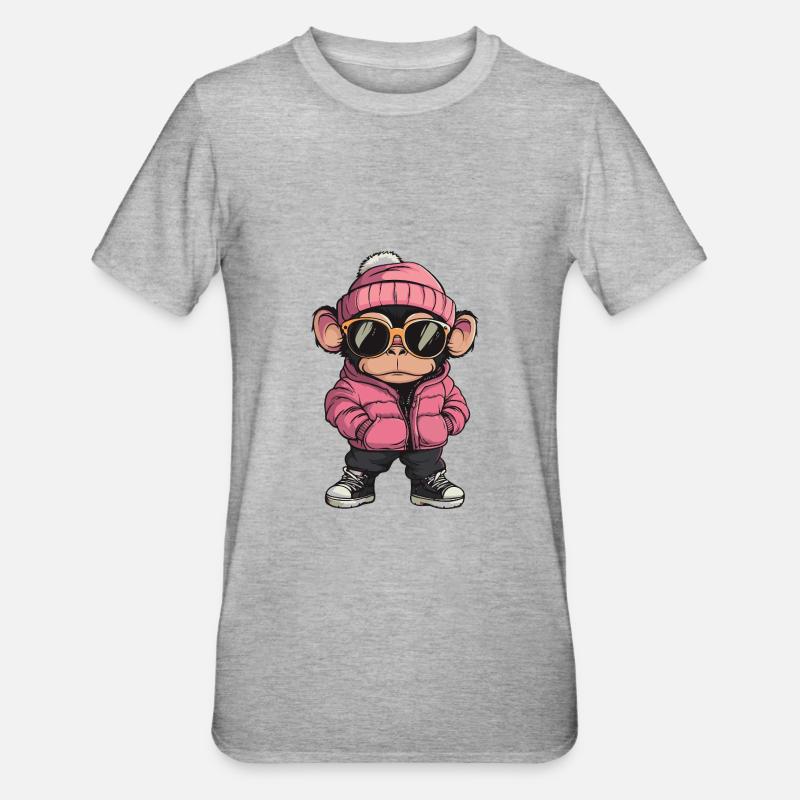 Affe Cool Comic - Unisex Polycotton T-Shirt - Grau meliert