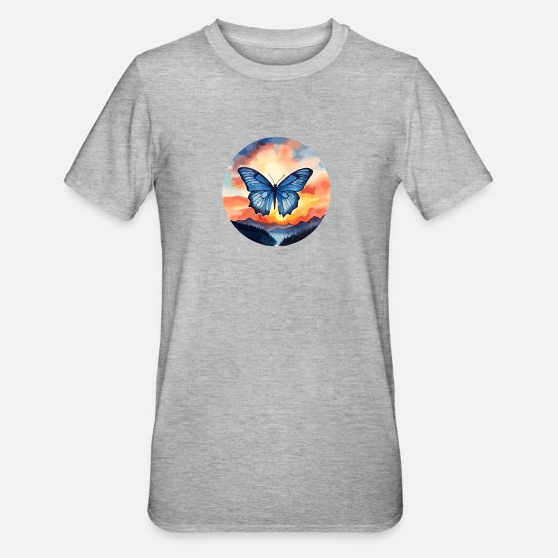 Blauer Morpho-Schmetterling - Unisex Polycotton T-Shirt - Grau meliert