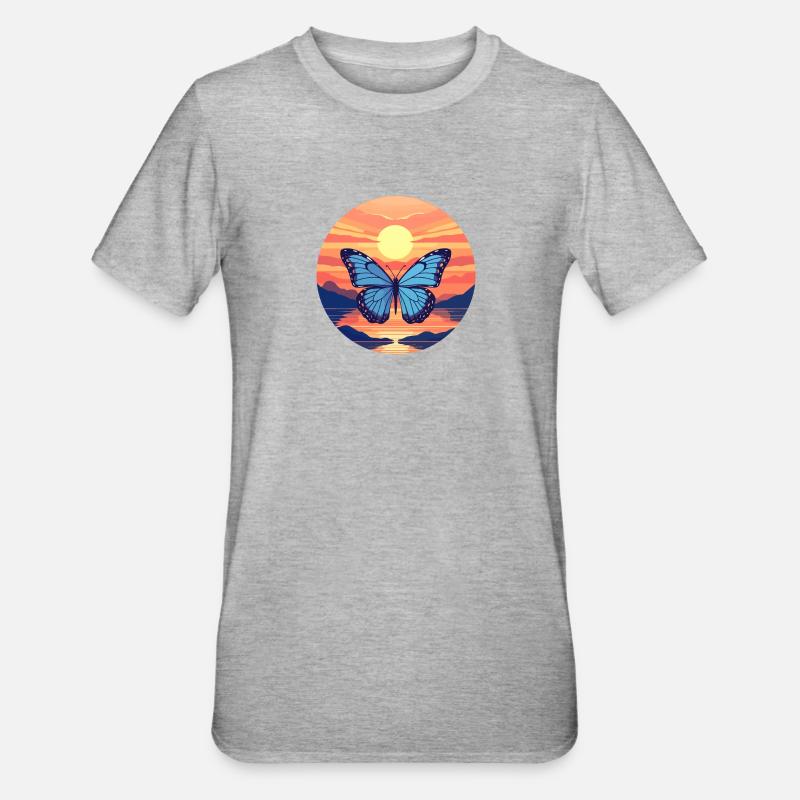Morpho Papillon Bleu - T-shirt polycoton Unisexe - gris chiné