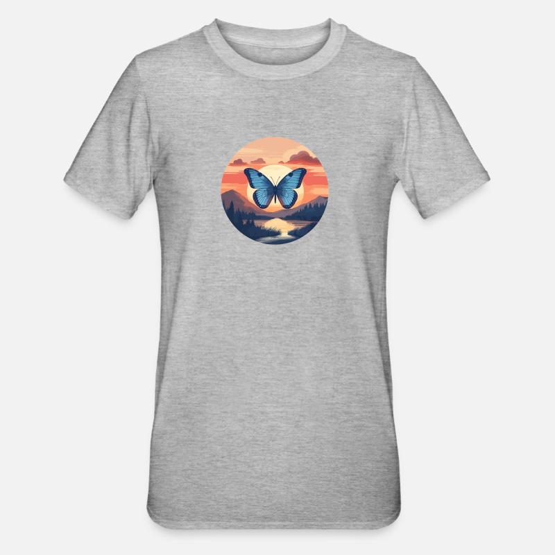 Blauer Morpho-Schmetterling - Unisex Polycotton T-Shirt - Grau meliert