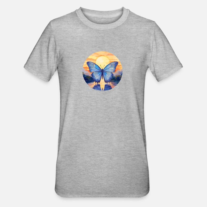 Morpho Papillon Bleu - T-shirt polycoton Unisexe - gris chiné