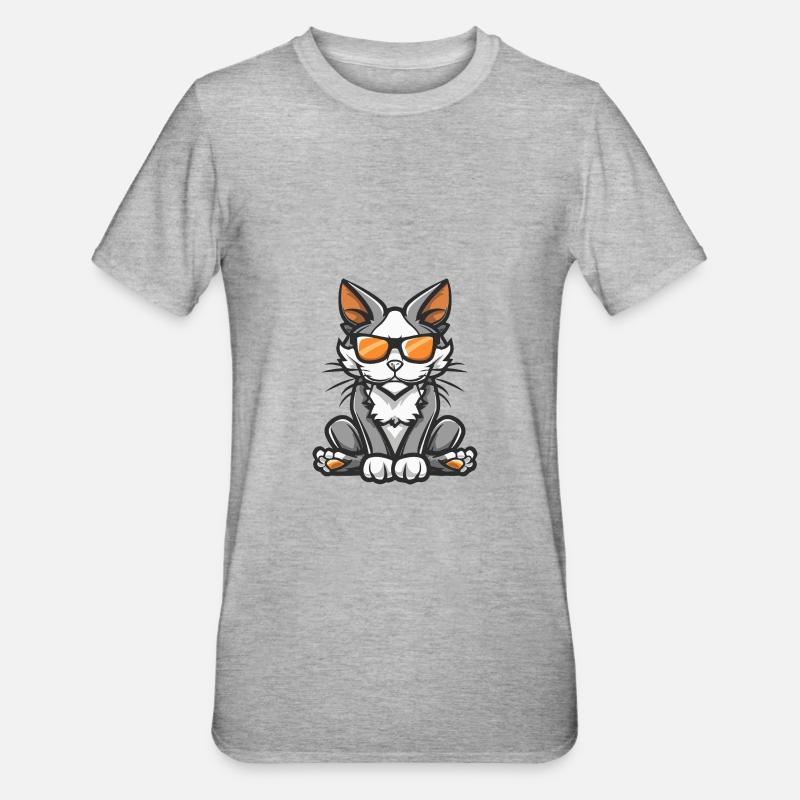 Katze Cool Comic - Unisex Polycotton T-Shirt - Grau meliert