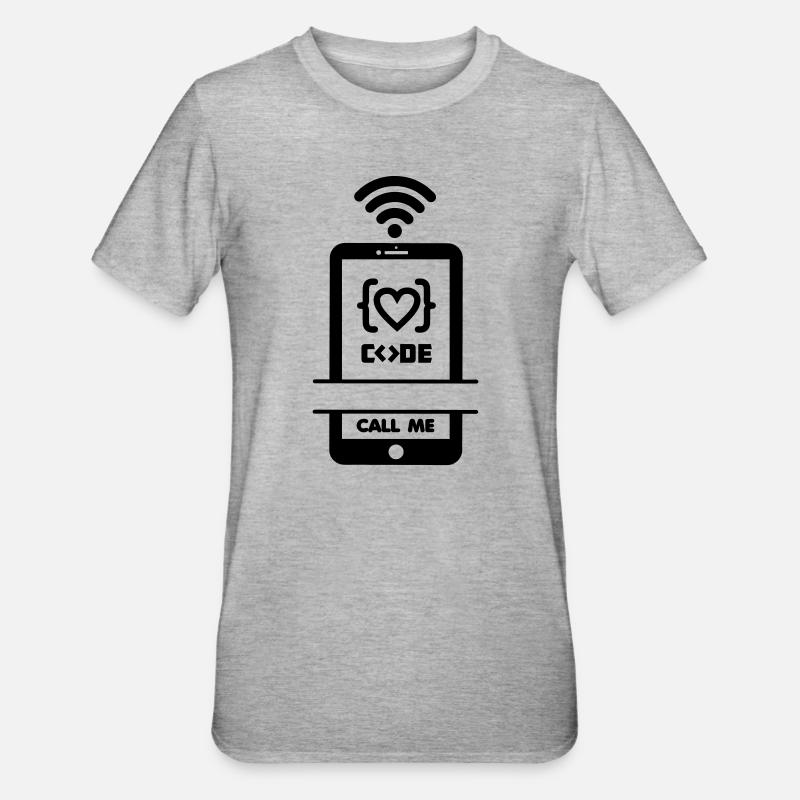 Codiste Appelez-moi code téléphone coeur - T-shirt polycoton Unisexe - gris chiné