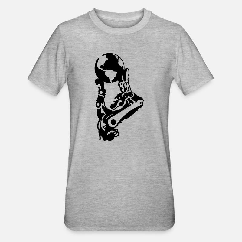 Globe dans la main robotisée - T-shirt polycoton Unisexe - gris chiné