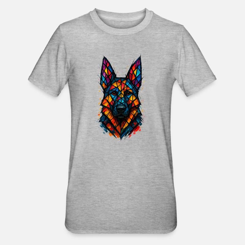 Deutscher Schäferhund Buntglaskunst - Unisex Polycotton T-Shirt - Grau meliert