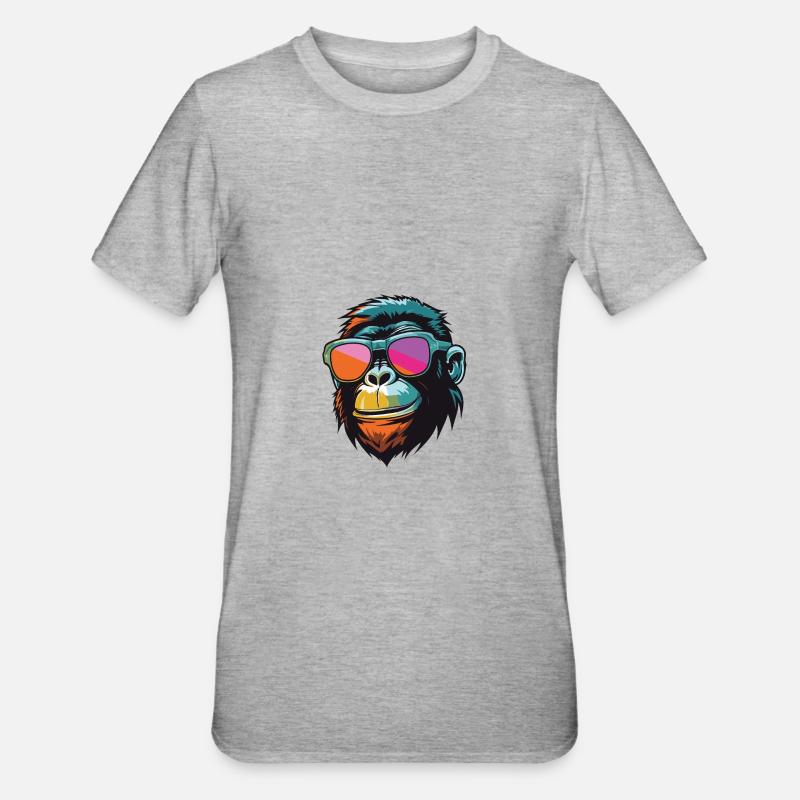 Affe Kopf Cool Monkey - Unisex Polycotton T-Shirt - Grau meliert