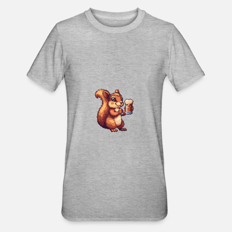 Eichhörnchen Bier Pixel - Unisex Polycotton T-Shirt - Grau meliert