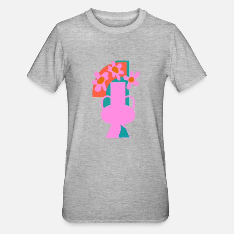 Collage de fleurs en pot - T-shirt polycoton Unisexe - gris chiné