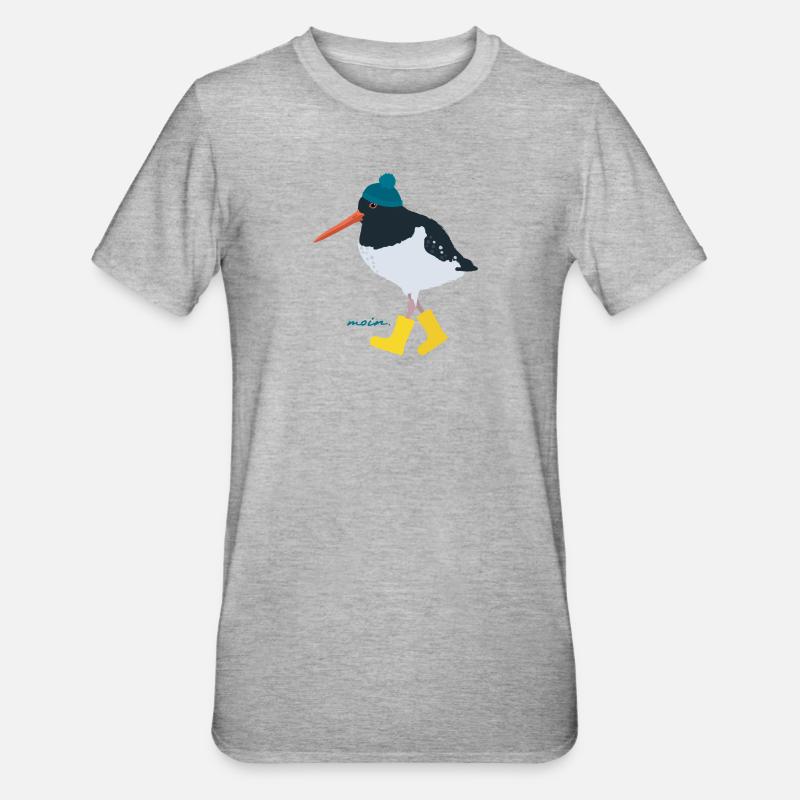 Austernfischer mit Gummistiefeln moin - Unisex Polycotton T-Shirt - Grau meliert