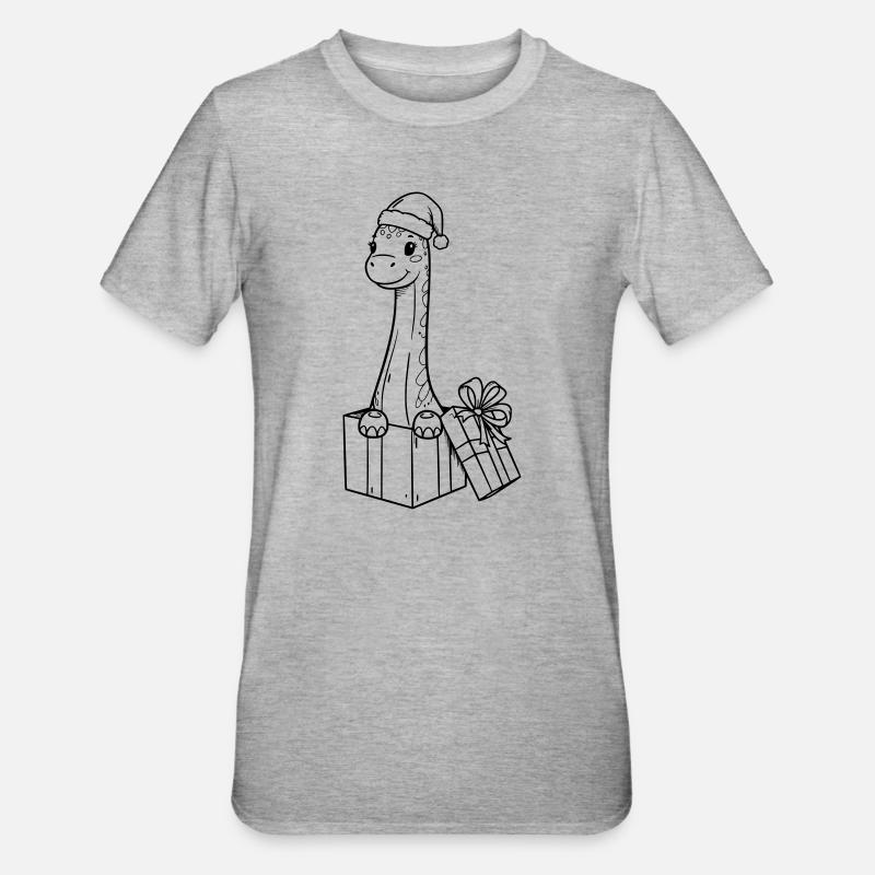 Weihnachts-Giraffe mit Geschenken Illustration - Unisex Polycotton T-Shirt - Grau meliert