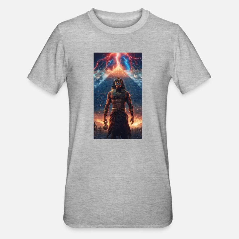 Pharaon du Tonnerre devant la pyramide - T-shirt polycoton Unisexe - gris chiné