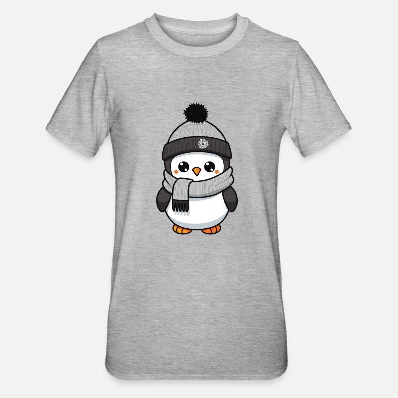 Bande dessinée d’hiver pingouin - T-shirt polycoton Unisexe - gris chiné