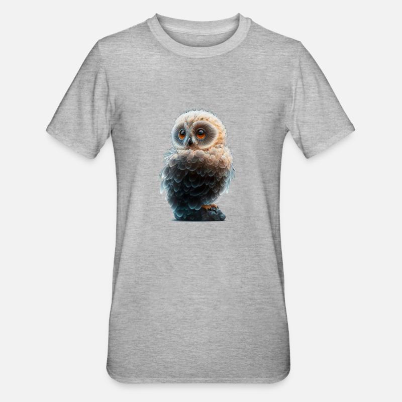 3D Eule - Unisex Polycotton T-Shirt - Grau meliert