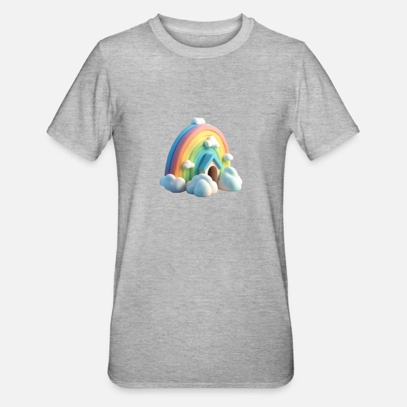 Arc-en-ciel avec maison - T-shirt polycoton Unisexe - gris chiné