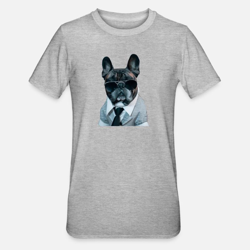 Mignon tyran de style mafia français bouledogue - T-shirt polycoton Unisexe - gris chiné