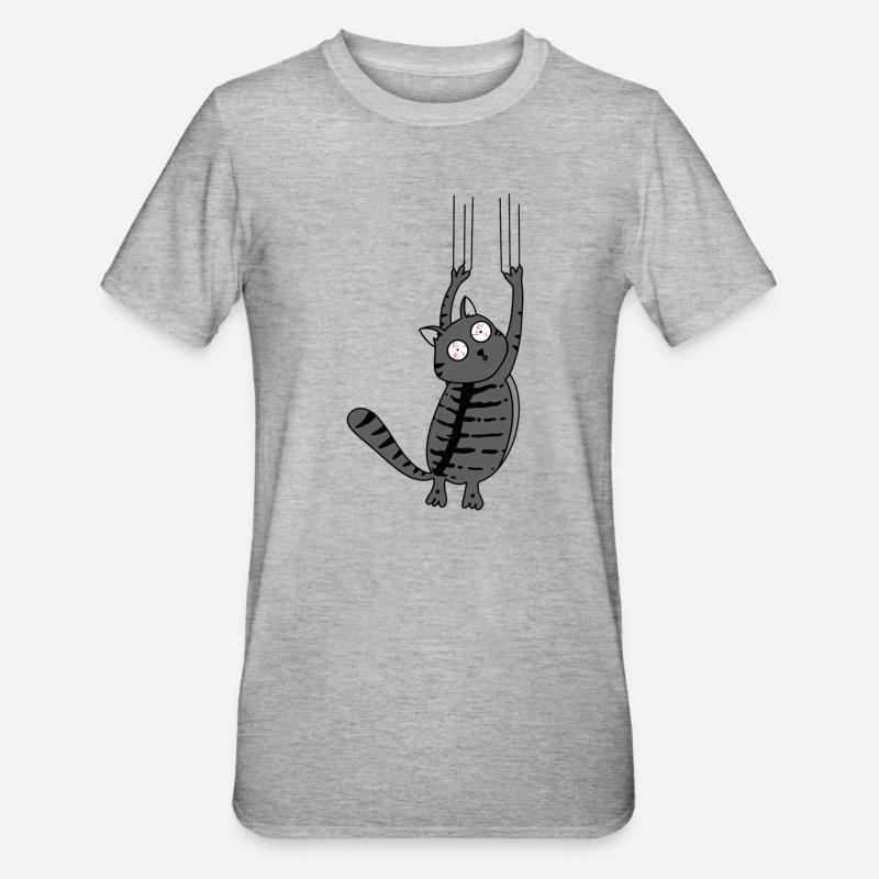 Panic Cat Version rayée - T-shirt polycoton Unisexe - gris chiné