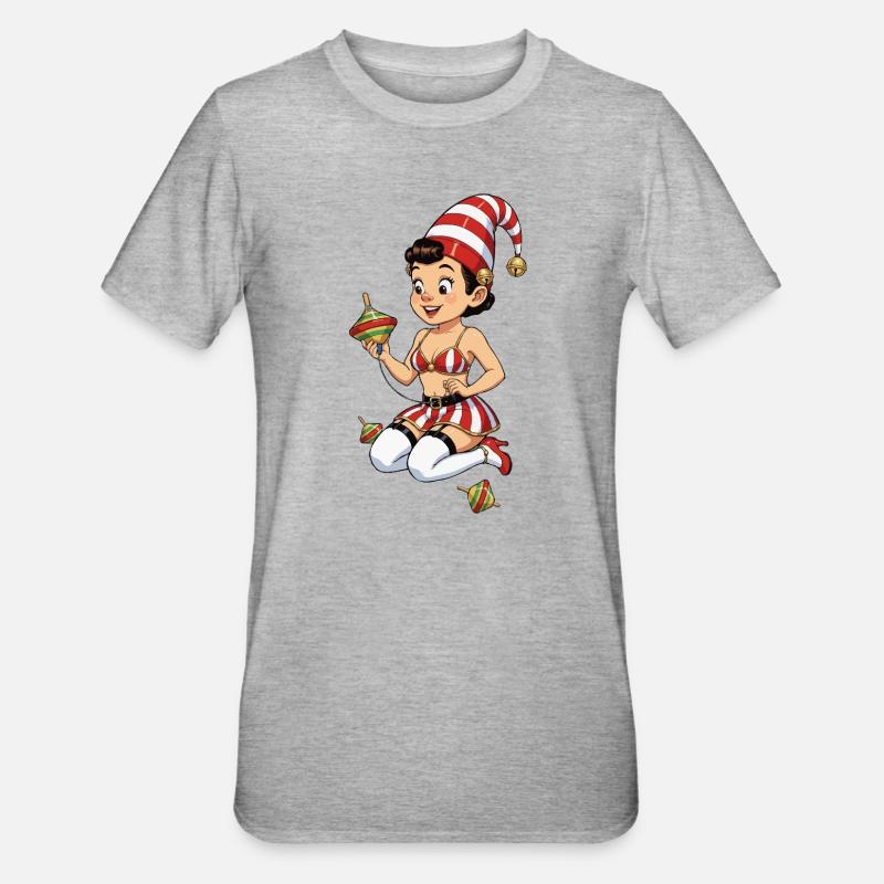 Leprechaun-Mädchen mit Kreisel - Unisex Polycotton T-Shirt - Grau meliert