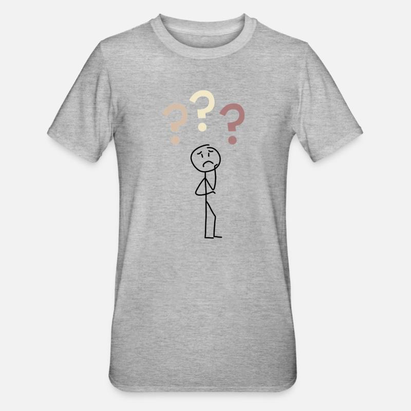 Three Question Marks – Minimal Mystery Design - Unisex Polycotton T-Shirt - Grau meliert
