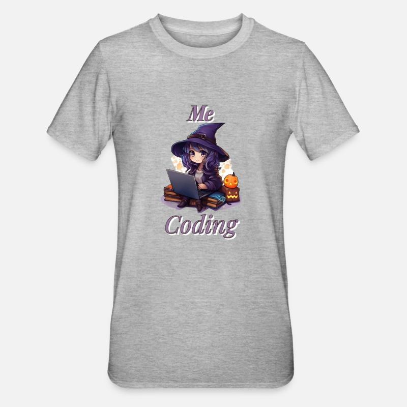 "WitchCode: Anime-Inspired Design" - Unisex Polycotton T-Shirt - Grau meliert