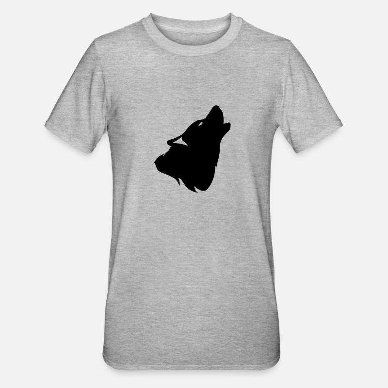 Howling Wolf Silhouette Schatten shadow0 - Unisex Polycotton T-Shirt - Grau meliert