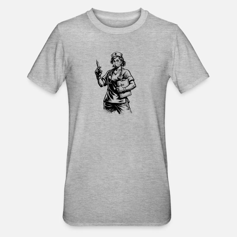 Freundliche Krankenschwester Comic Stil Schwarz We - Unisex Polycotton T-Shirt - Grau meliert