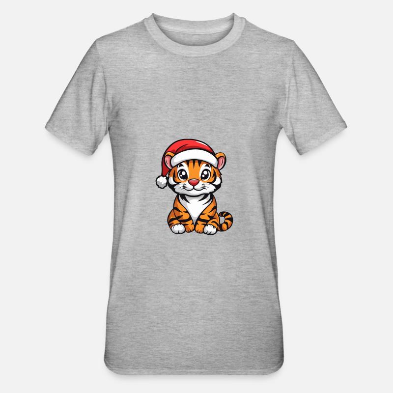 Tigre Noël Mignon - T-shirt polycoton Unisexe - gris chiné