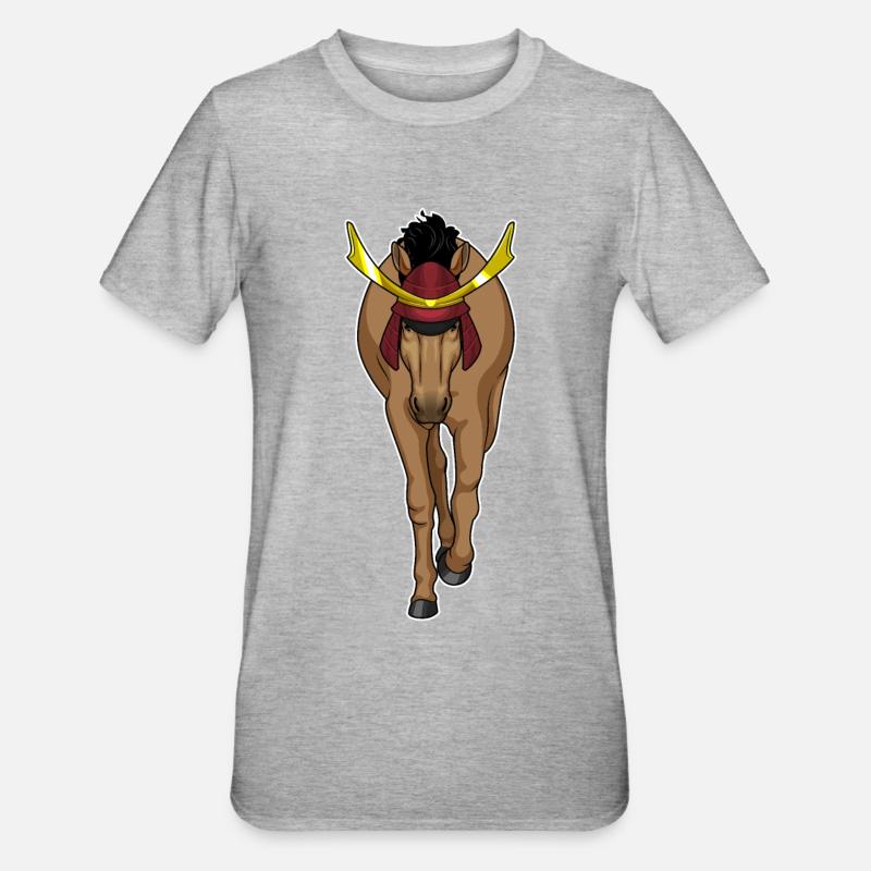 Pferd Samurai Kampfkunst - Unisex Polycotton T-Shirt - Grau meliert