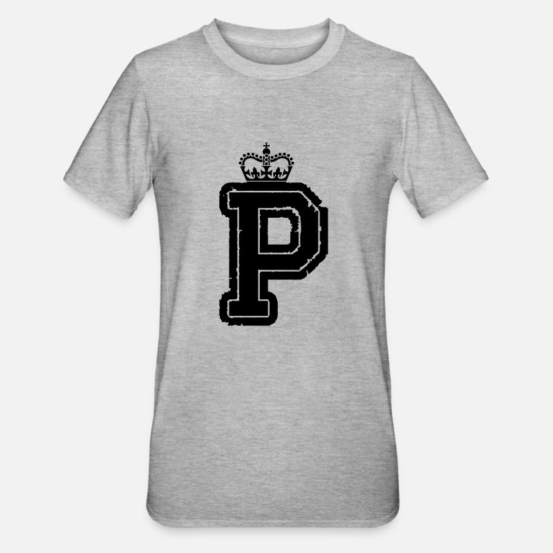 buchstabe P krone - Unisex Polycotton T-Shirt - Grau meliert
