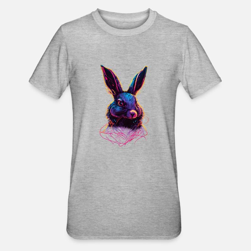Cadeau Rabbit Synthwave 80 s - T-shirt polycoton Unisexe - gris chiné