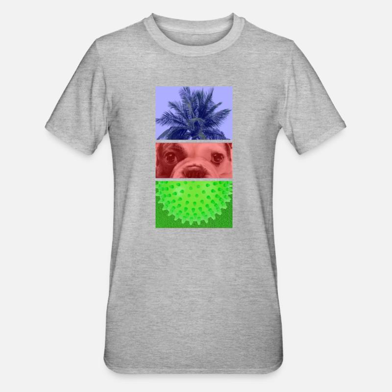 Triptyque Palmier – Chien – Pointes - T-shirt polycoton Unisexe - gris chiné