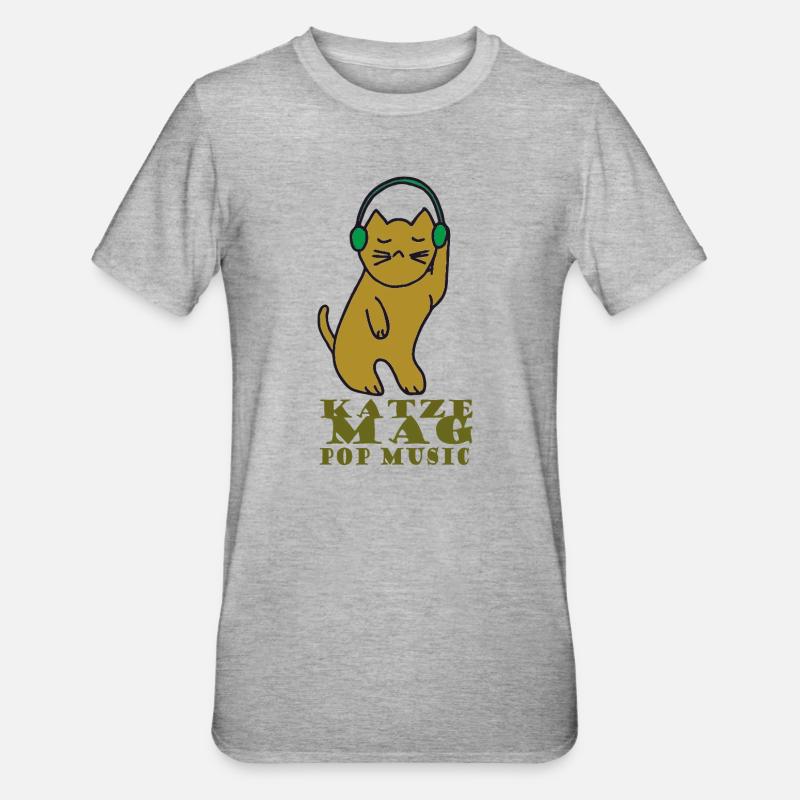 Le chat aime la pop - T-shirt polycoton Unisexe - gris chiné