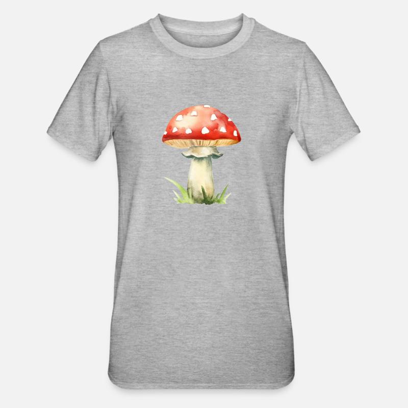 Red mushroom toadstool - Unisex Polycotton T-Shirt - heather grey