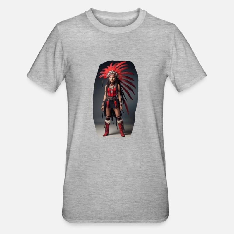 Indianer Mädchen - Unisex Polycotton T-Shirt - Grau meliert