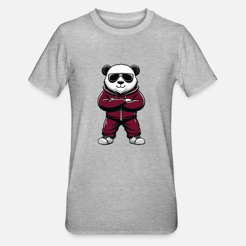 Bande dessinée cool panda - T-shirt polycoton Unisexe - gris chiné
