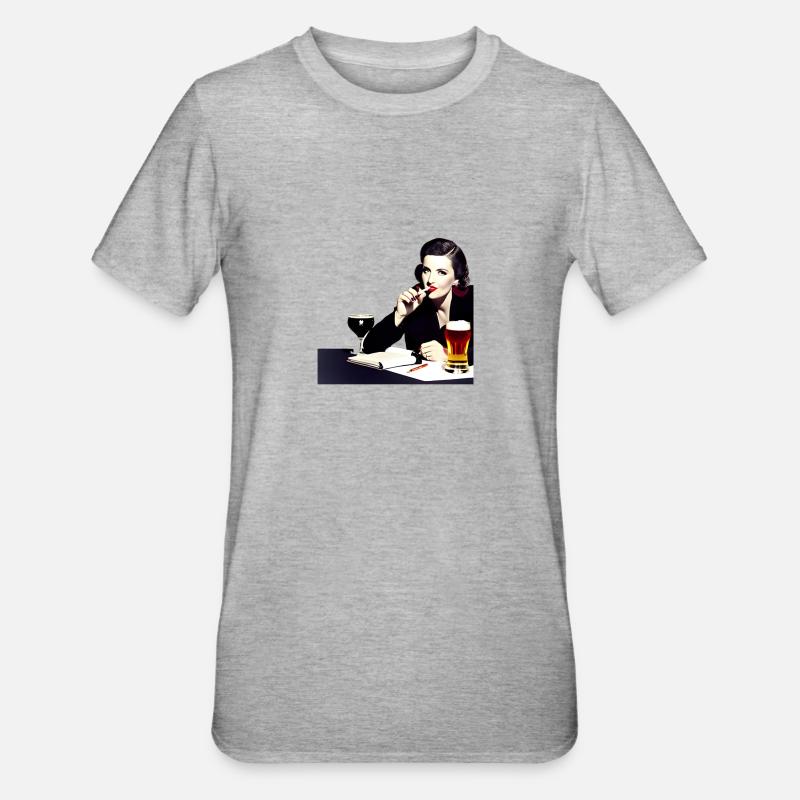 Frau mit Zigarette und Bier - Unisex Polycotton T-Shirt - Grau meliert