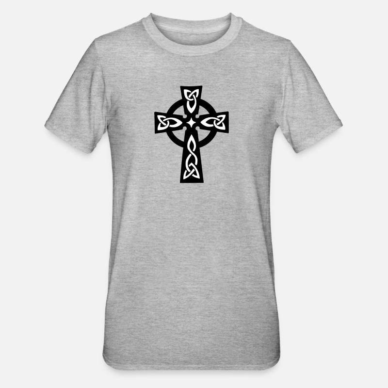 Keltisches oder Keltisches Kreuz - Unisex Polycotton T-Shirt - Grau meliert