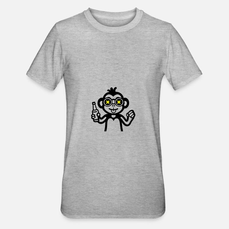 Affe Drinking Lustig Bier - Unisex Polycotton T-Shirt - Grau meliert