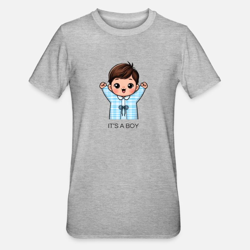 IT S A BOY - Unisex Polycotton T-Shirt - Grau meliert