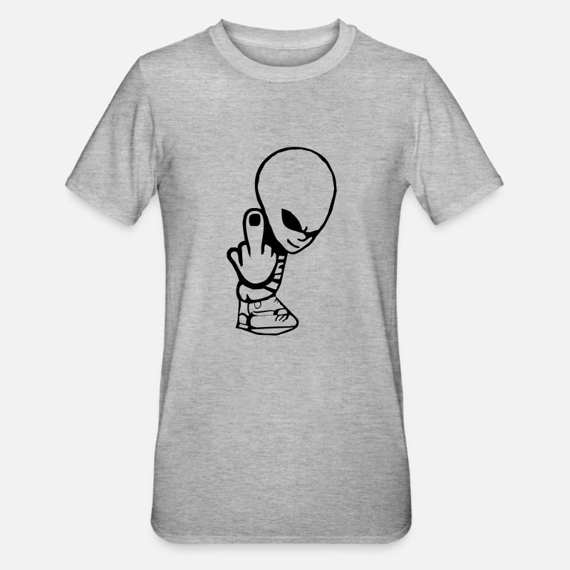 Alien Mittelfinger (D00122) - Unisex Polycotton T-Shirt - Grau meliert