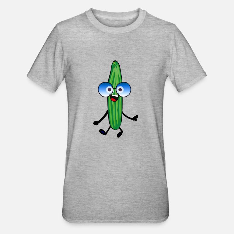 Concombre heureux,Concombre,Lunettes de soleil,Joyeux, - T-shirt polycoton Unisexe - gris chiné